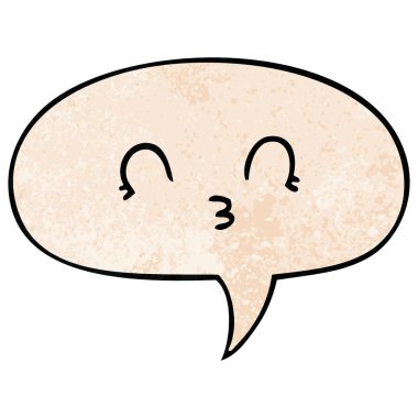 retro doku tarzında mutlu karikatür yüz ve konuşma balonu