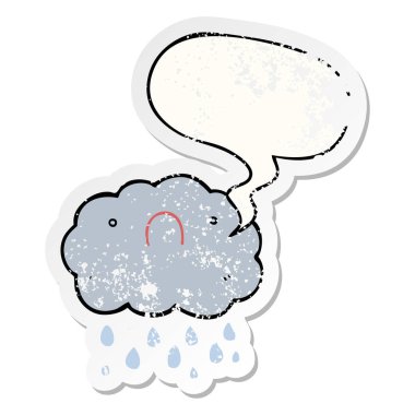 sevimli karikatür bulut ve konuşma balonu sıkıntılı etiket