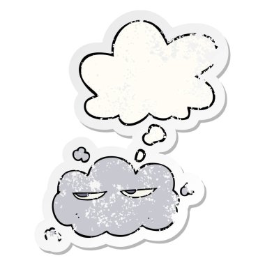 sevimli karikatür bulut ve sıkıntılı yıpranmış sopa olarak kabarcık düşünce