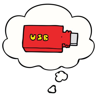 karikatür flash sürücü ve düşünce balonu