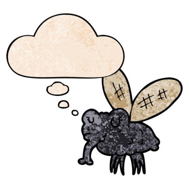 karikatür sinek ve grunge doku desen tarzında kabarcık düşünce