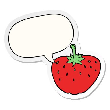 karikatür çilek ve konuşma kabarcık etiket