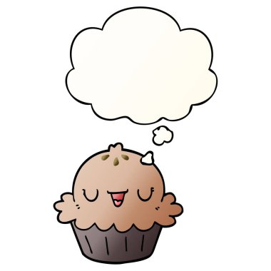 Sevimli karikatür pasta ve pürüzsüz degrade tarzında düşünce kabarcık