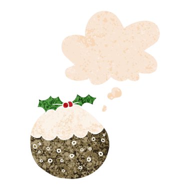 karikatür noel puding ve retro dokulu s düşünce balonu
