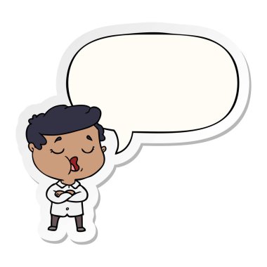 karikatür adam konuşma ve konuşma kabarcık etiket