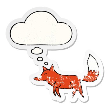 karikatür kurt ve sıkıntılı yıpranmış etiket olarak kabarcık düşünce