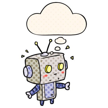 çizgi film robotu ve çizgi roman tarzında düşünce balonu