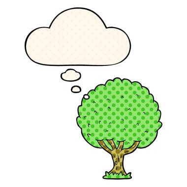çizgi film ağacı ve çizgi roman tarzında düşünce balonu