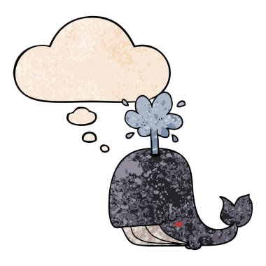 karikatür balina ve grunge doku desen tarzında düşünce balonu