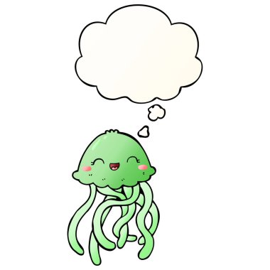 sevimli karikatür denizanası ve pürüzsüz degrade sty düşünce kabarcık