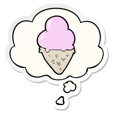 karikatür dondurma ve baskılı bir etiket olarak düşünce kabarcık