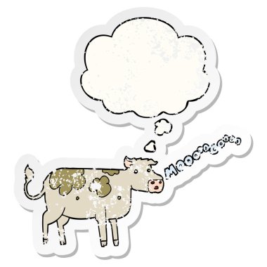 karikatür ve sıkıntılı yıpranmış etiket olarak kabarcık düşünce