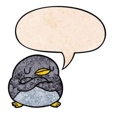 karikatür penguen ve retro metin de kollar ve konuşma balonu çapraz