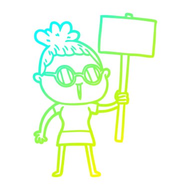 gözlük giyen soğuk degrade çizgi çizim karikatür kadın