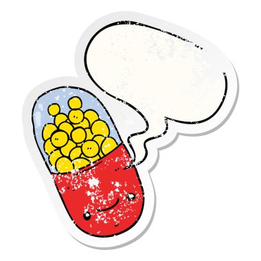 karikatür hapı ve konuşma balonu sıkıntılı etiket