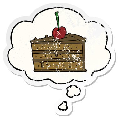 karikatür çikolatalı kek ve sıkıntılı bir yıpranmış olarak kabarcık düşünce
