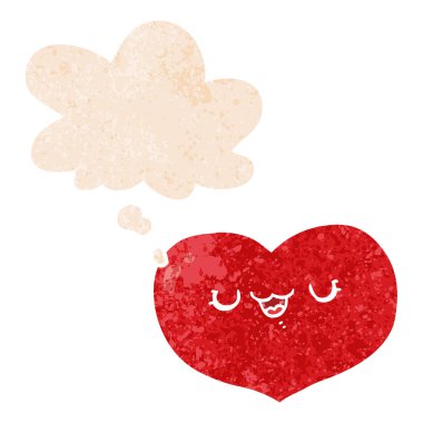 retro dokulu tarzı karikatür aşk kalp ve düşünce balonu