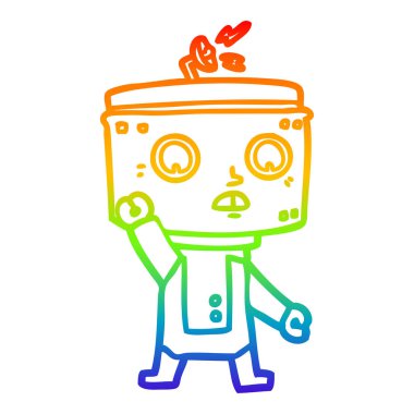 gökkuşağı gradyan çizgi çizim karikatür robot sallayarak