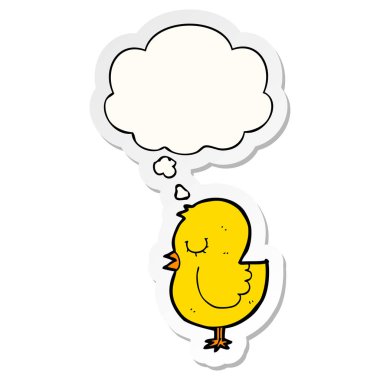 karikatür kuş ve baskılı bir etiket olarak kabarcık düşünce