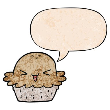 retro doku tarzında sevimli karikatür pasta ve konuşma balonu