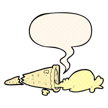 çizgi film çizgi roman tarzında dondurma ve konuşma balonu düştü