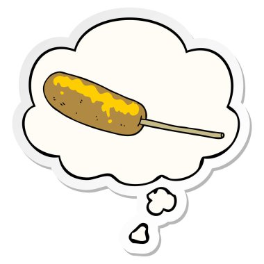 bir sopa üzerinde karikatür hotdog ve baskılı bir sticke olarak kabarcık düşündüm