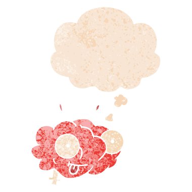 retro dokulu tarzı komik karikatür beyin ve düşünce balonu