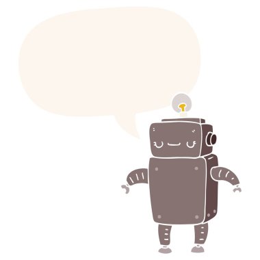 retro tarzında karikatür robot ve konuşma balonu