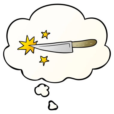 karikatür keskin mutfak bıçağı ve pürüzsüz gradien düşünce balonu