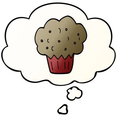 karikatür muffin ve pürüzsüz degrade tarzında düşünce balonu