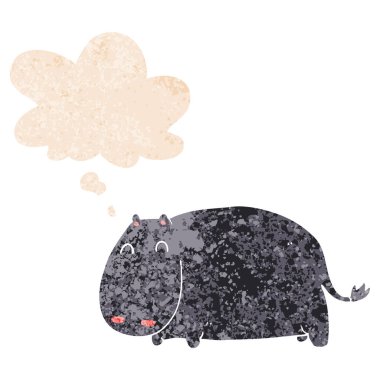 karikatür su aygırı ve retro dokulu tarzında düşünce balonu