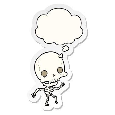 karikatür iskelet ve baskılı bir etiket olarak düşünce balonu