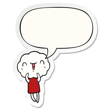 sevimli karikatür bulut kafa yaratık ve konuşma kabarcık etiket