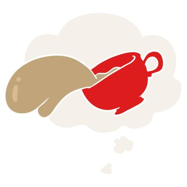 karikatür kahve fincanı ve retro tarzında düşünce balonu