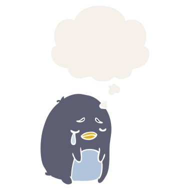 retro tarzında çizgi film ağlama penguen ve düşünce balonu