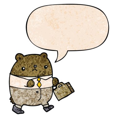 retro doku iş kıyafetleri ve konuşma balonu karikatür ayı 