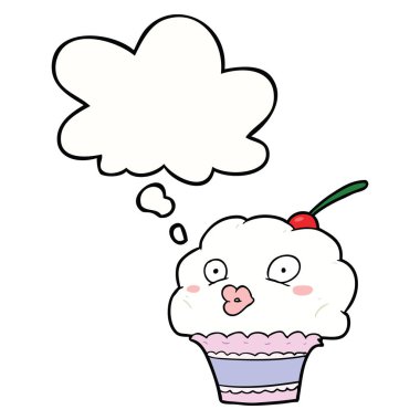 karikatür cupcake ve düşünce balonu