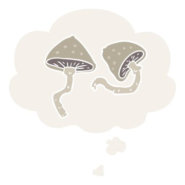 karikatür mantar ve retro tarzında düşünce balonu