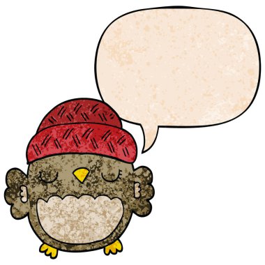 retro doku tarzışapka ve konuşma balonu sevimli karikatür baykuş