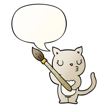 pürüzsüz degrade tarzında sevimli karikatür kedi ve konuşma balonu