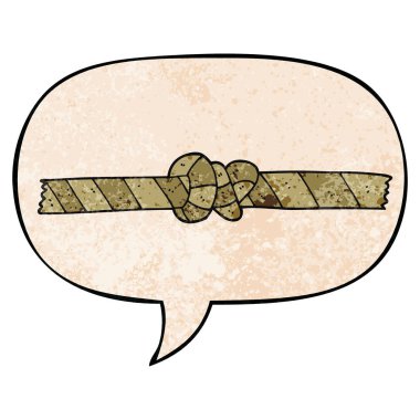 retro doku tarzında karikatür düğümlü ip ve konuşma balonu