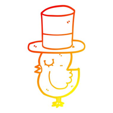 sıcak degrade çizgi çizim karikatür kuş üst şapka giyiyor