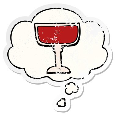 karikatür şarap cam ve sıkıntılı yıpranmış sopa olarak kabarcık düşünce