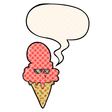 çizgi roman tarzında karikatür serin dondurma ve konuşma balonu