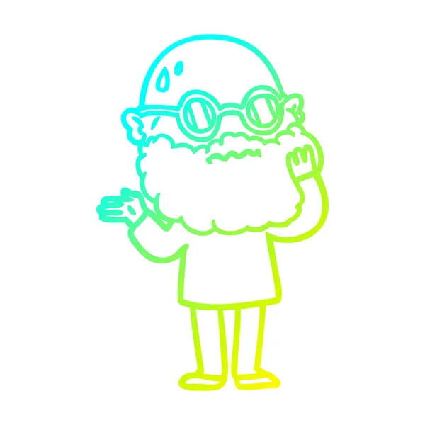 Froid gradient ligne dessin dessin animé inquiet homme avec barbe et su — Image vectorielle