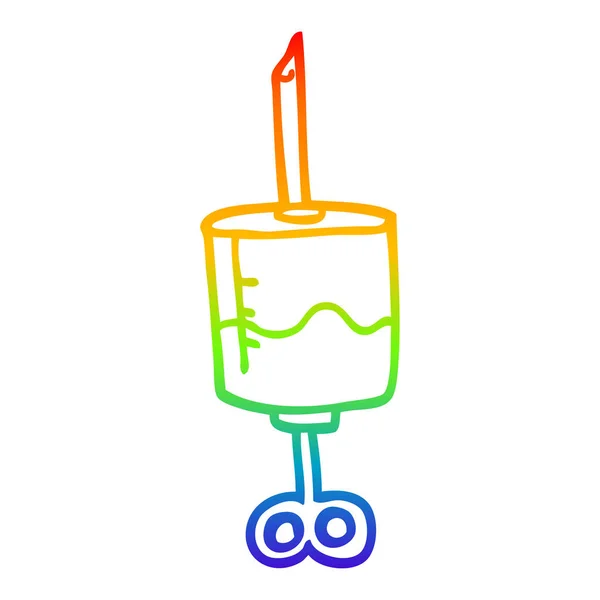 Linha gradiente arco-íris desenho de desenhos animados de seringa cheia de sangue — Vetor de Stock