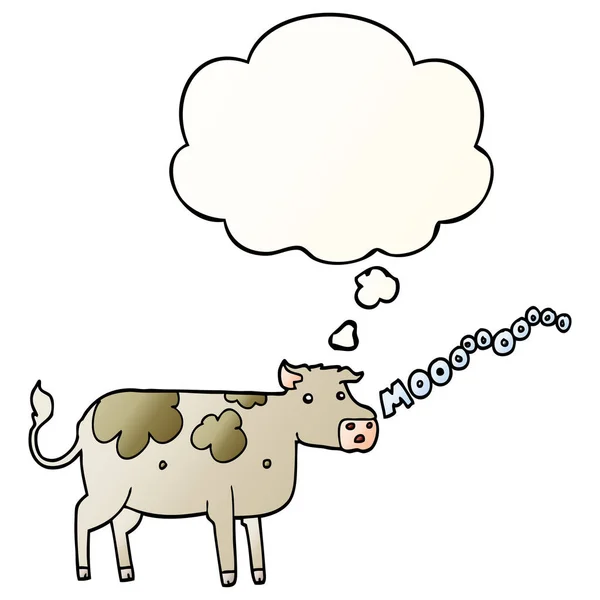 Tecknad ko och tankebubbla i slät gradient stil — Stock vektor