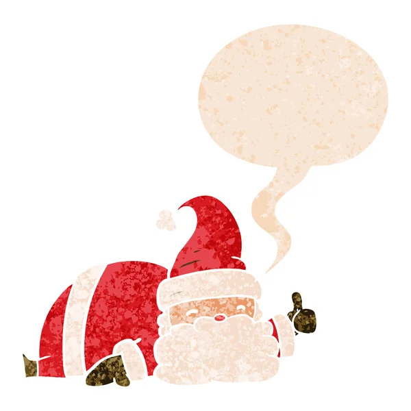 Dessin animé somnolent Père Noël et bulle de parole dans un style texturé rétro — Image vectorielle