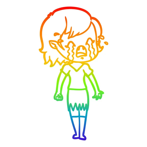 Rainbow gradient linje ritning tecknad Crying Vampire Girl — Stock vektor