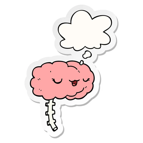 Otak kartun bahagia dan pikiran gelembung sebagai stiker dicetak - Stok Vektor
